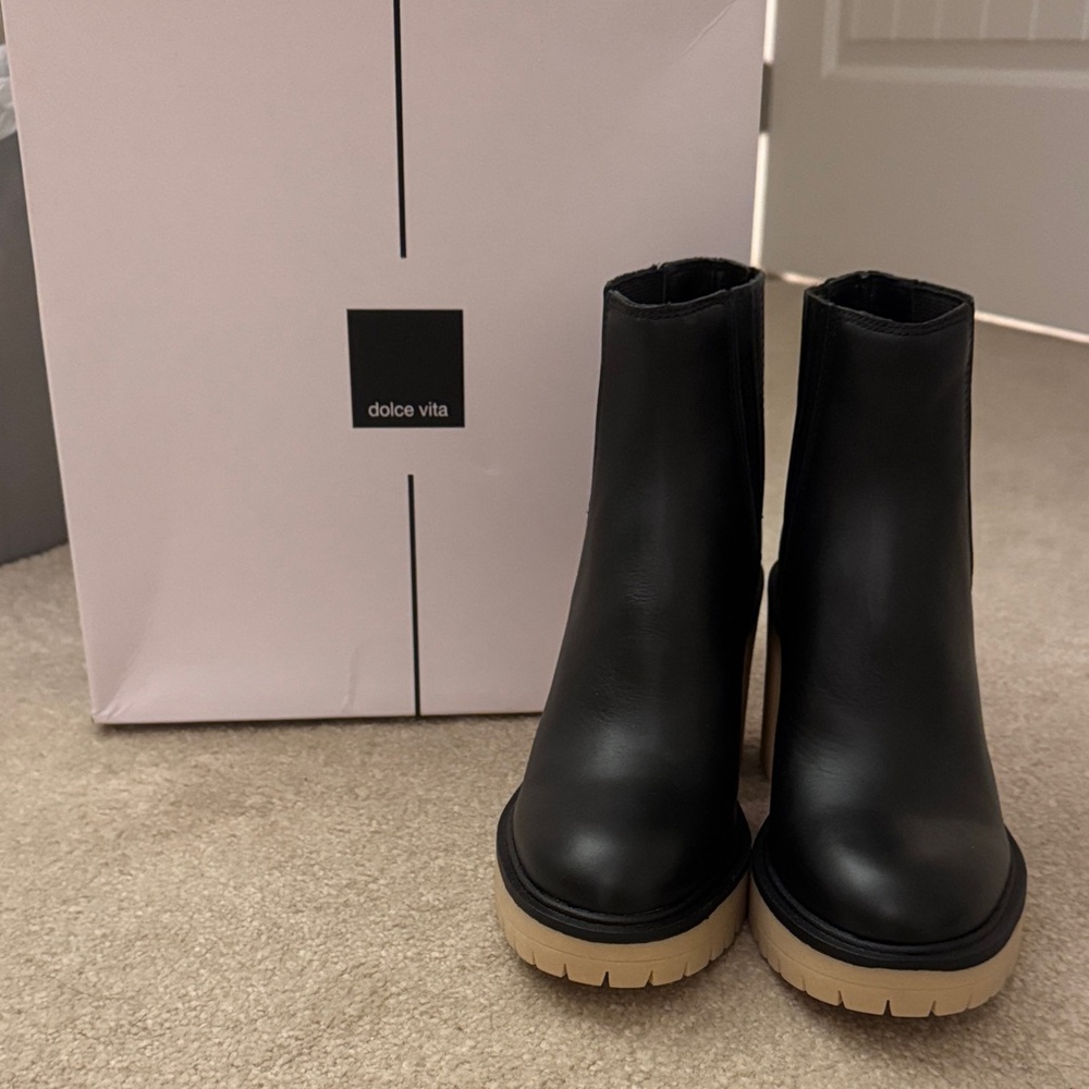 Dolce Vita Black and Tan Ankle Booties
